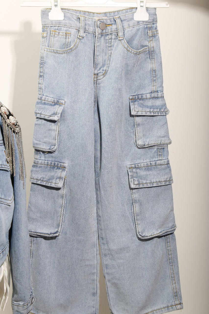 Pantalon Jean Cargo Large