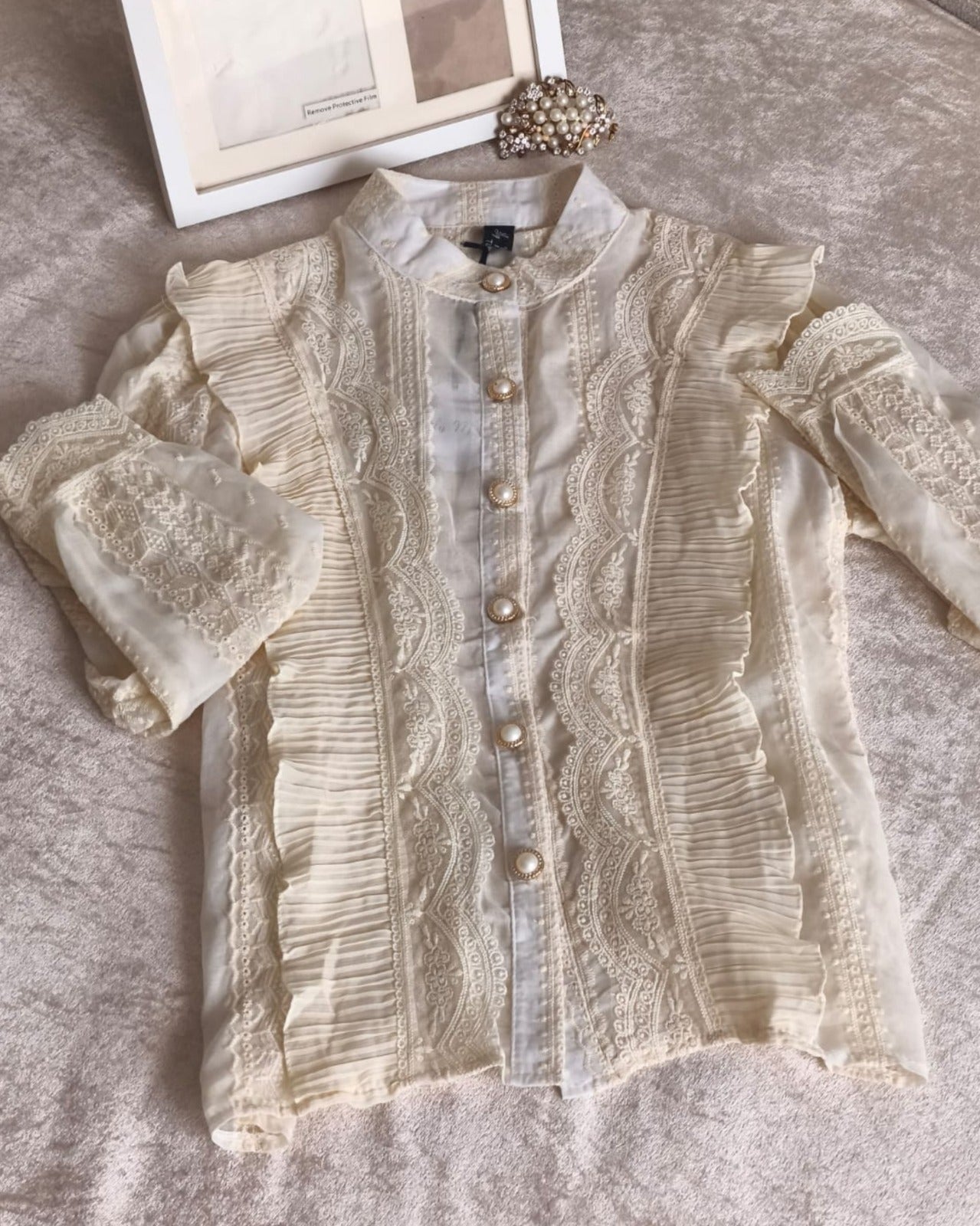 Chemise Broderie Beige pour femme