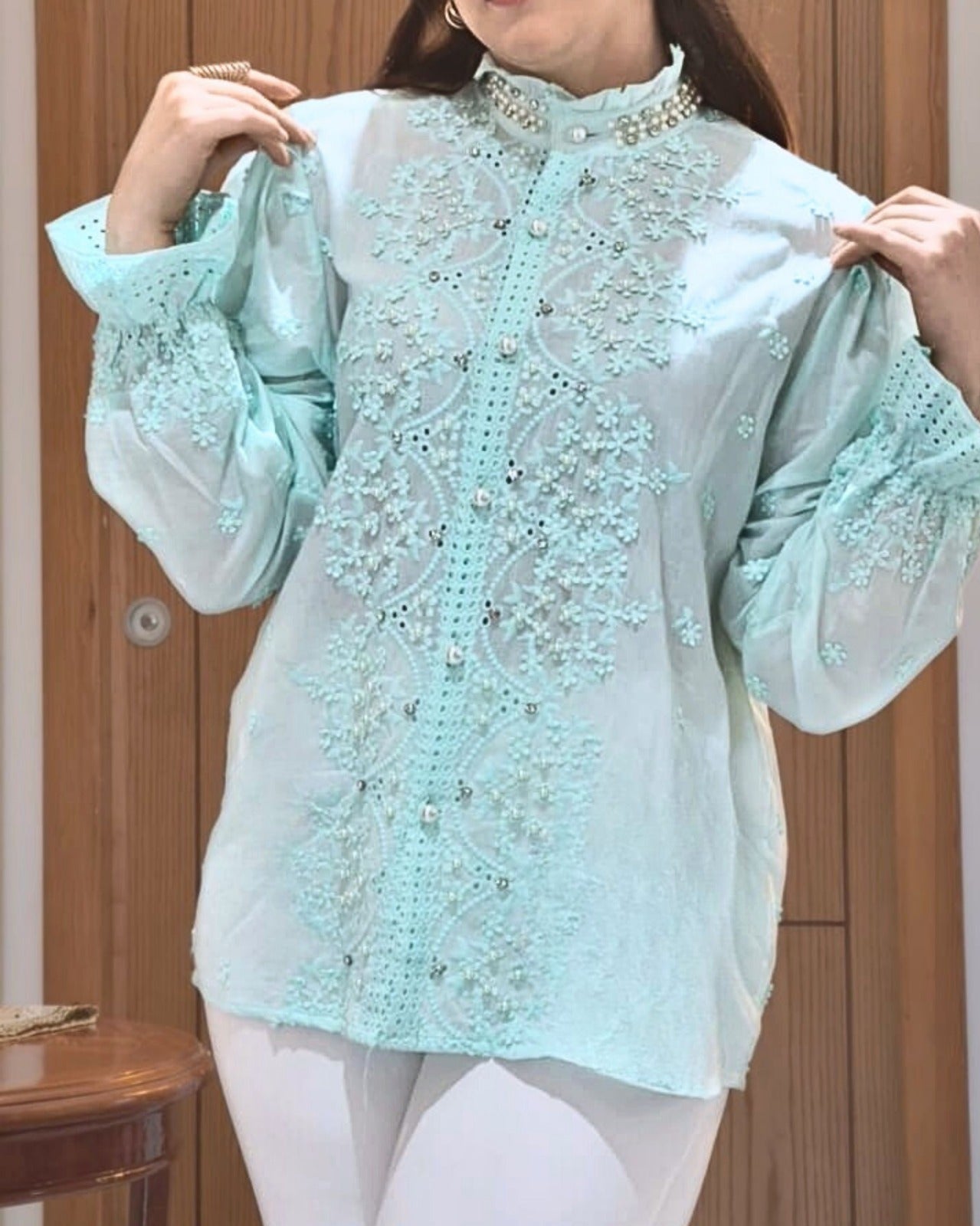 Chemise vert d'eau pour femme